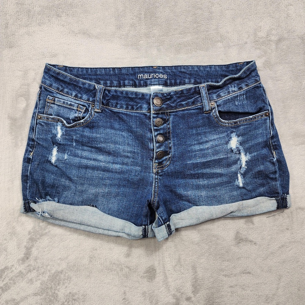 Maurices Shorts Womens 13/14 Juniors Blue Distressed Cuffed Button Fly Casual